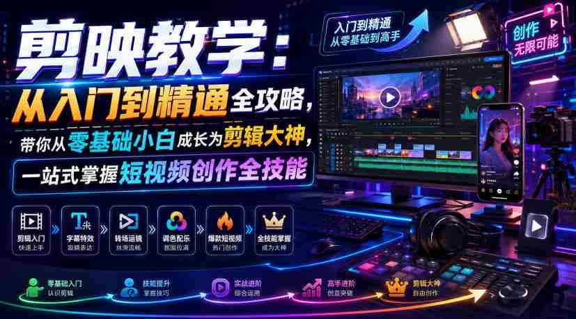 剪映教学：从入门到精通全攻略，带你从零基础小白成长为剪辑大神，一站式掌握短视频创作全技能-湘创网
