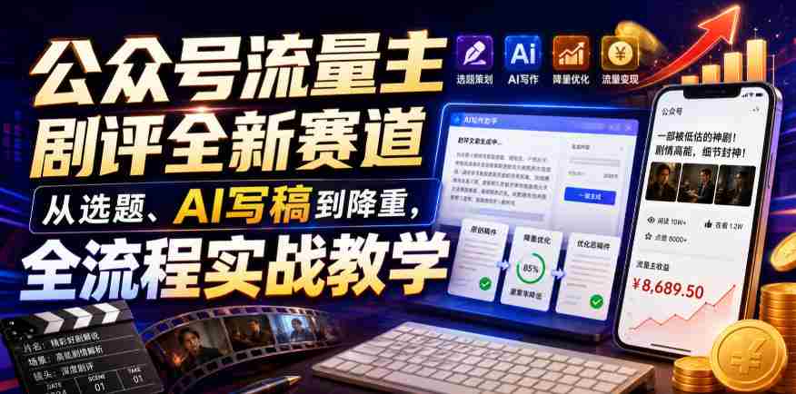 公众号流量主剧评全新赛道,从选题、AI写稿到降重,全流程实战教学