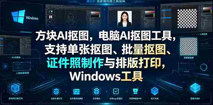 方块AI抠图,电脑AI抠图工具,支持单张抠图、批量抠图、证件照制作与排版打印,Windows工具-湘创网