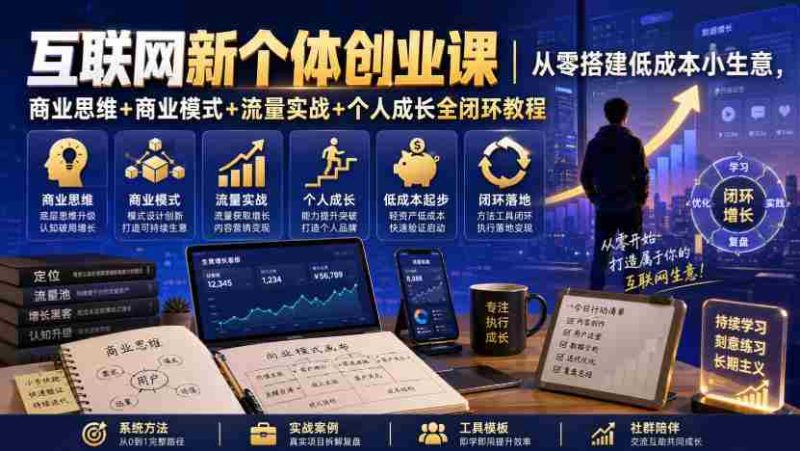 互联网新个体创业课|从零搭建低成本小生意,商业思维+商业模式+流量实战+个人成长全闭环教程-湘创网