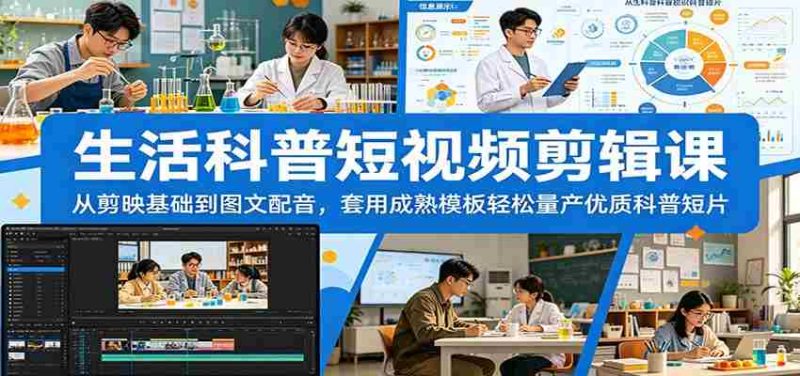 生活科普短视频剪辑课：从剪映基础到图文配音，套用成熟模板轻松量产优质科普短片-湘创网