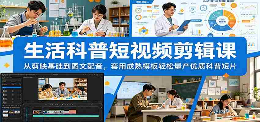 生活科普短视频剪辑课：从剪映基础到图文配音，套用成熟模板轻松量产优质科普短片-湘创网