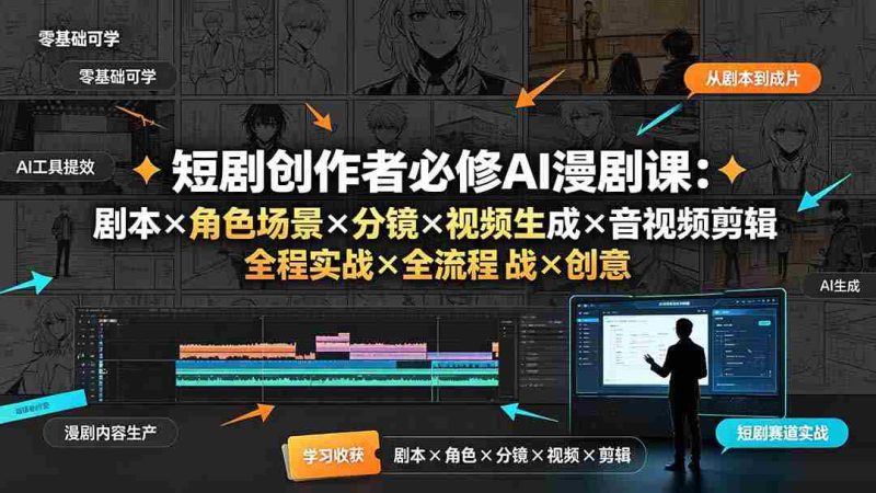 (19459期)短剧创作者必修AI漫剧课:剧本×角色场景×分镜×视频生成×音视频剪辑×全流程实战×创意短片拆解-湘创网