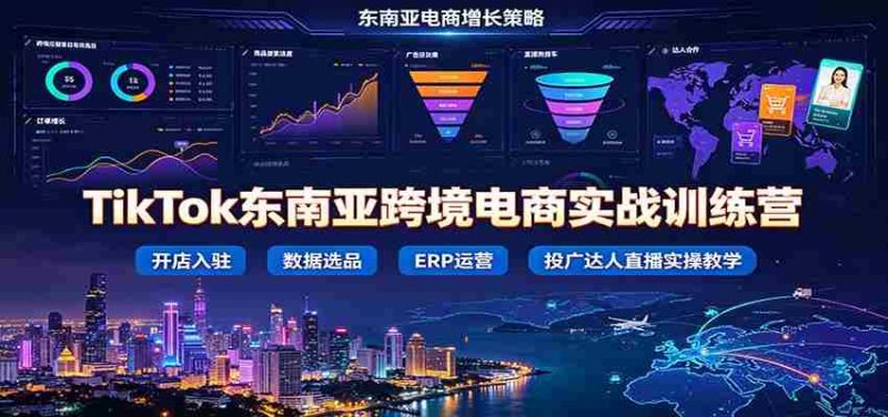 TikTok东南亚跨境电商实战训练营:开店入驻数据选品ERP运营,投广达人直播实操教学-湘创网