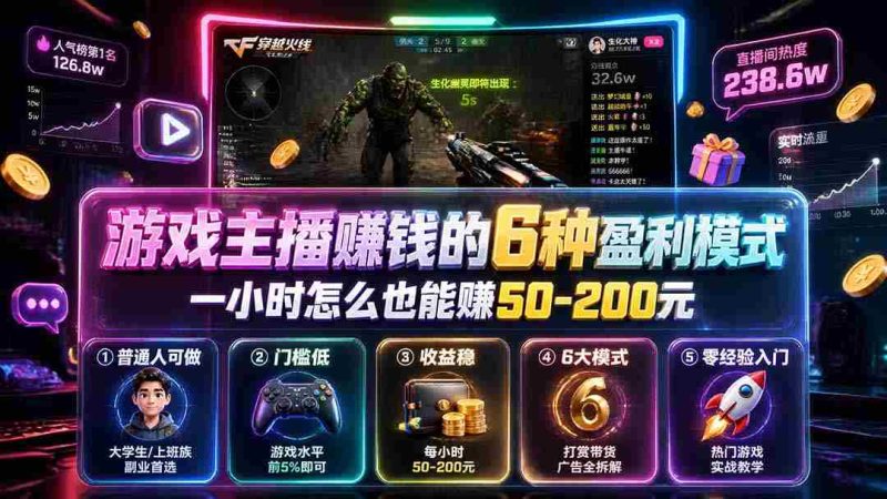 (19627期)付费文章:游戏主播赚钱的6种盈利模式,一小时怎么也能赚50-200元-湘创网