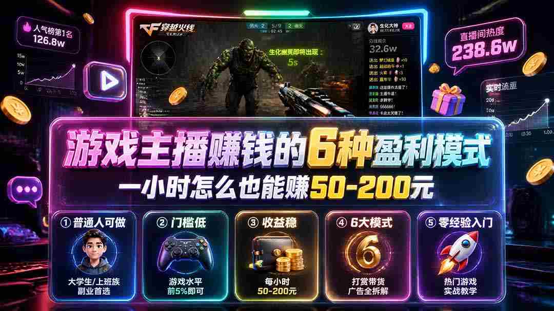 （19627期）付费文章：游戏主播赚钱的6种盈利模式，一小时怎么也能赚50-200元-湘创网