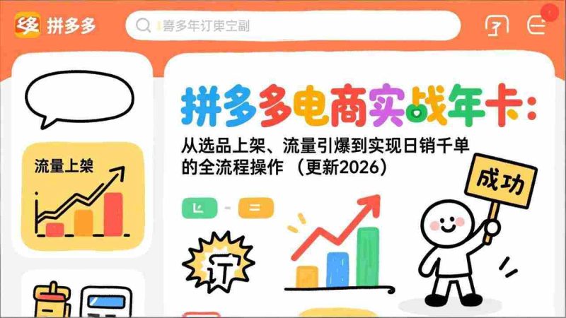 （19839期）拼多多电商实战年卡：从选品上架、流量引爆到实现日销千单的全流程操作（更新2026年8月）-湘创网