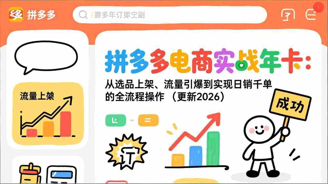 （19839期）拼多多电商实战年卡：从选品上架、流量引爆到实现日销千单的全流程操作（更新2026年8月）-湘创网