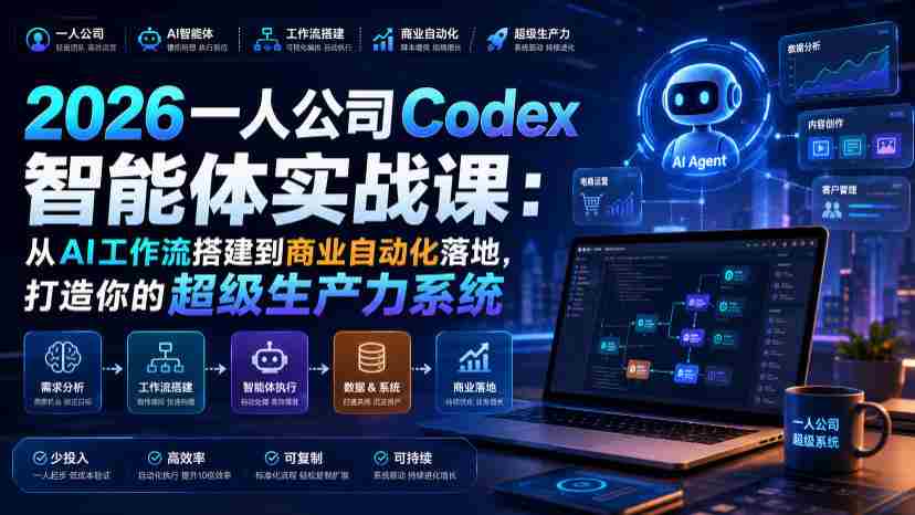 2026一人公司Codex智能体实战课:从AI工作流搭建到商业自动化落地,打造你的超级生产力系统