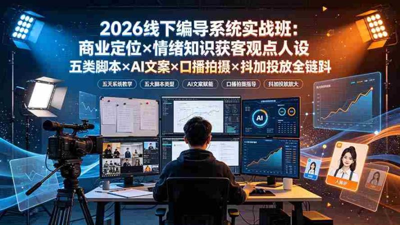 (19501期)2026线下编导系统实战班:商业定位×情绪知识获客观点人设五类脚本×AI文案×口播拍摄×抖加投放全链路-湘创网