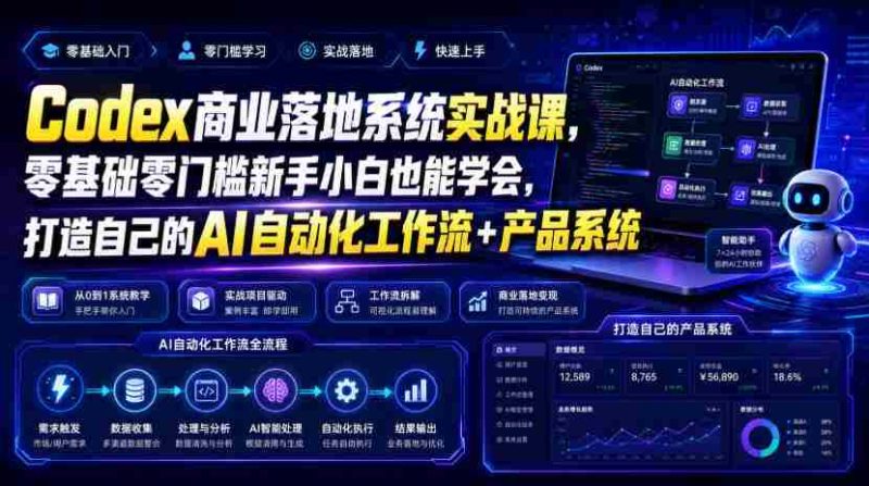 Codex商业落地系统实战课,零基础零门槛新手小白也能学会,打造自己的AI自动化工作流+产品系统-湘创网