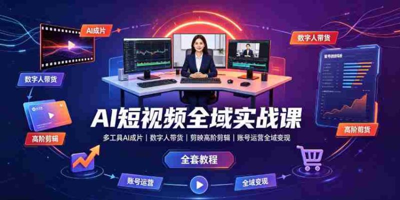 AI短视频全域实战课|多工具AI成片、数字人带货、剪映高阶剪辑、账号运营全域变现全套教程-湘创网