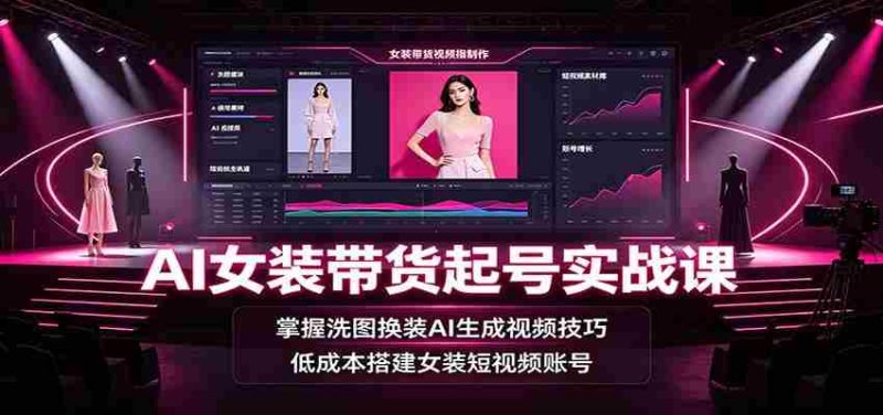 AI女装带货起号实战课：掌握洗图换装AI生成视频技巧，低成本搭建女装短视频账号-湘创网