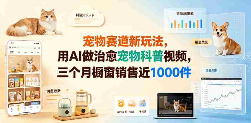 宠物赛道新玩法，用AI做治愈宠物科普视频，三个月橱窗销售近1000件【详细教学】-湘创网