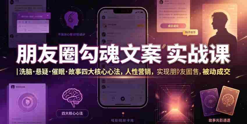 朋友圈勾魂文案实战课|洗脑·悬疑·催眠·故事四大核心心法,吃透人性营销,实现朋友圈不销而售被动成交