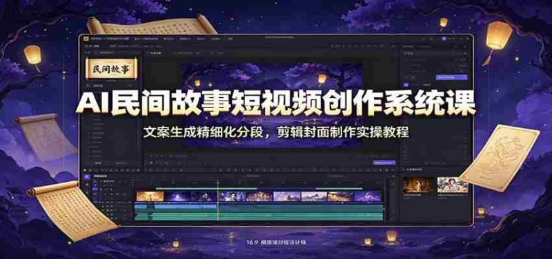 AI民间故事短视频创作系统课:文案生成精细化分段,剪辑封面制作实操教程-湘创网