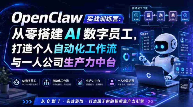 OpenClaw实战训练营:从零搭建AI数字员工,打造个人自动化工作流与一人公司生产力中台-湘创网