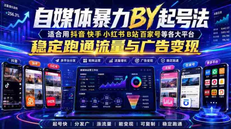 自媒体暴力搬运起号法,适合用抖音快手小红书B站百家号等各大平台,稳定跑通流量与广告变现-湘创网