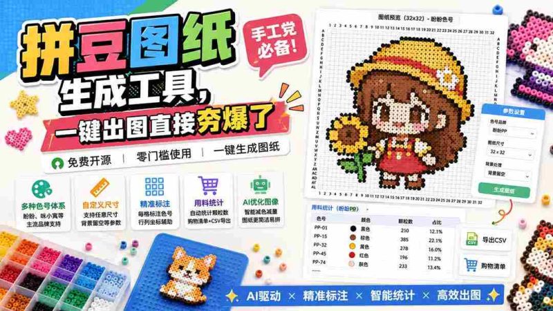 (20084期)拼豆图纸生成工具,手工党必备!一键出图直接夯爆了-湘创网