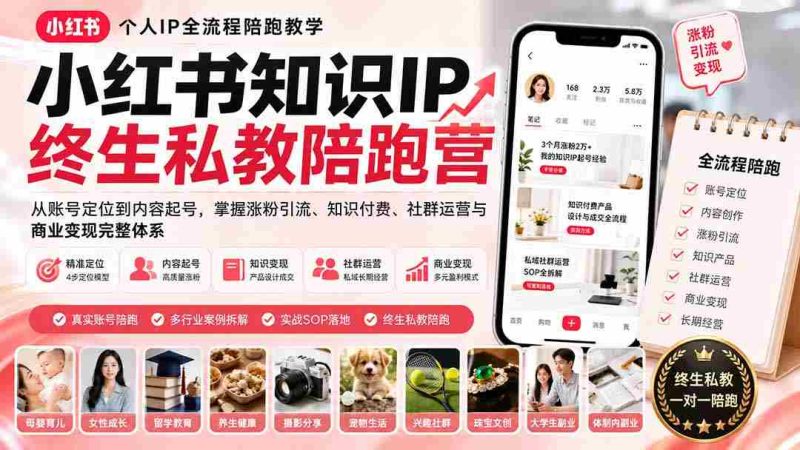 (19912期)小红书知识IP终生私教陪跑营:从账号定位到内容起号,掌握涨粉引流、知识付费、社群运营与商业变现完整体系-湘创网