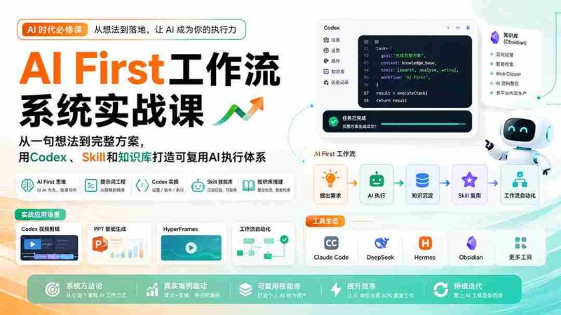 (20104期)AI First工作流系统实战课:从一句想法到完整方案,用Codex、Skill和知识库打造可复用AI执行体系-湘创网