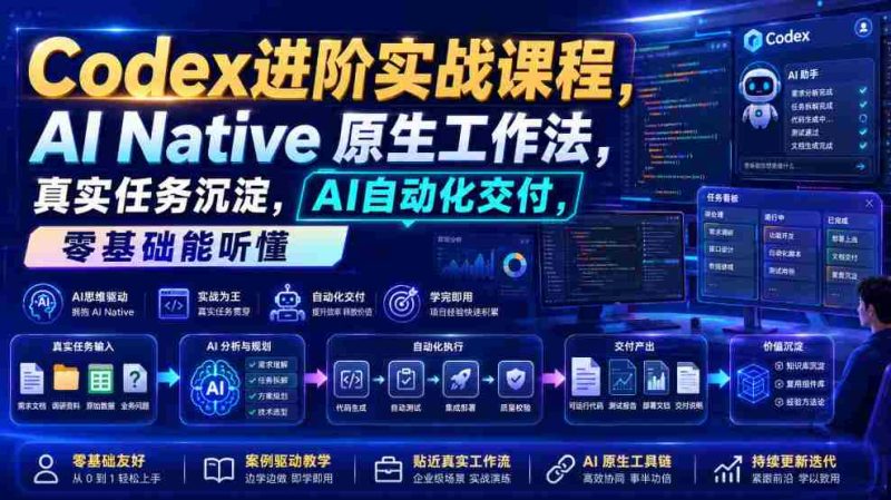 Codex进阶实战课|AI Native原生工作法,22节真实任务落地,从配置到AI自动化交付全链路教程-湘创网