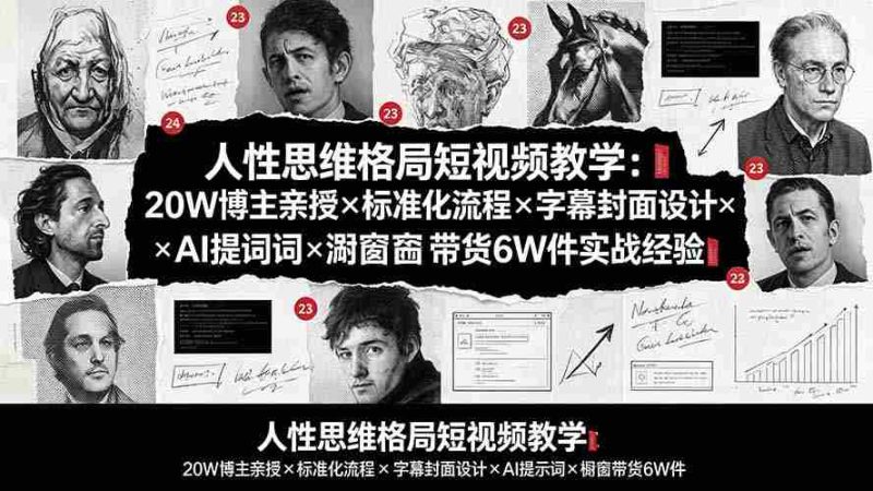 (19538期)人性思维格局短视频教学:20W博主亲授×标准化流程×字幕封面设计×AI提示词×橱窗带货6W件实战经验-湘创网