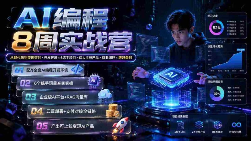 (19662期)AI编程8周实战营:从敲代码到变现交付×开发环境×6练手项目×两大主线产品×商业闭环×跨越盈利-湘创网