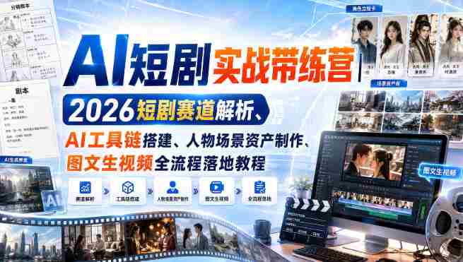 AI短剧实战带练营|2026短剧赛道解析、AI工具链搭建、人物场景资产制作、图文生视频全流程落地教程-湘创网