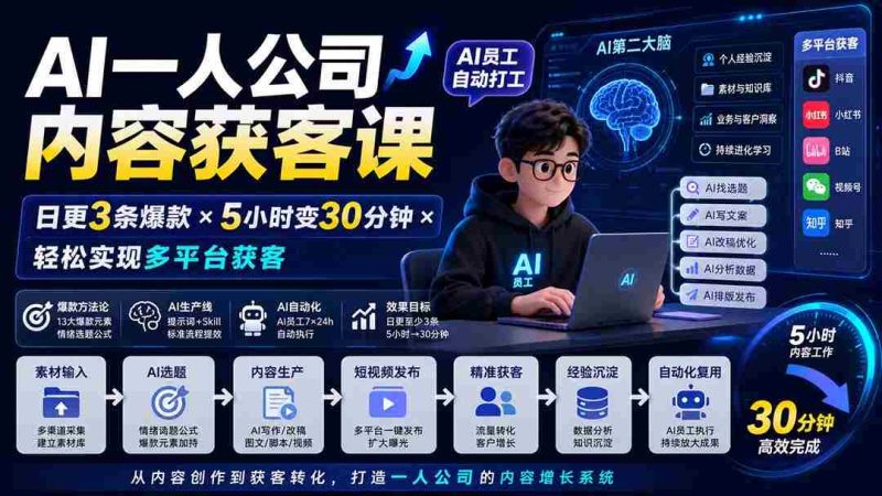 （20111期）AI一人公司内容获客课-更新8月：日更3条爆款×5小时变30分钟×AI员工自动打工，轻松实现多平台获客-湘创网