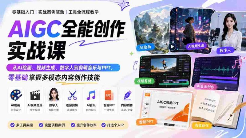 (20065期)AIGC全能创作实战课:从AI绘画、视频生成、数字人到剪辑音乐与PPT,零基础掌握多模态内容创作技能-湘创网
