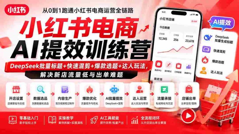 (19749期)小红书电商AI提效训练营—DeepSeek批量标题+快速混剪+爆款选题+达人玩法,解决新店流量低与出单难题-湘创网