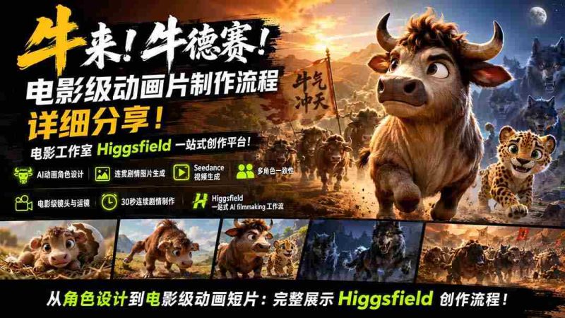 (19987期)牛来!牛德赛!电影级动画片制作流程详细分享!电影工作室Higgsfield一站式创作平台!-湘创网