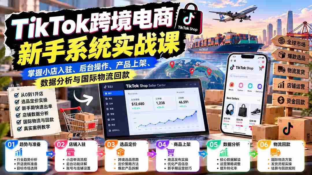 新手速成指南：TikTok跨境电商实操课程全解析——轻松掌握店铺入驻、运营管理、上架技巧、数据解析及跨境收款-湘创网