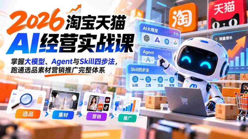 【无水印】2026淘宝天猫AI经营实战课:掌握大模型、Agent与Skill四步法,跑通选品素材营销推广完整体系-湘创网