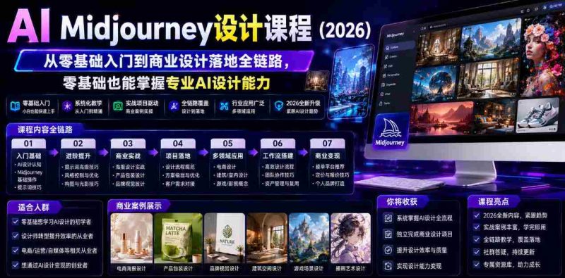 AI Midjourney设计课程(2026),从零基础入门到商业设计落地全链路,零基础也能掌握专业AI设计能力(更新0913)-湘创网