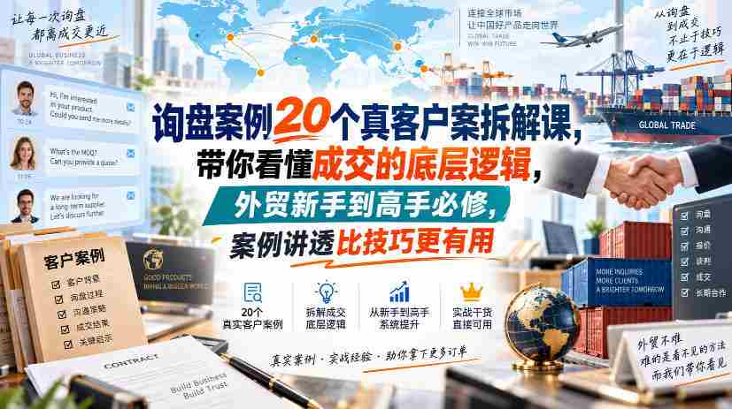 询盘案例20个真客户案拆解课,带你看懂成交的底层逻辑,外贸新手到高手必修,案例讲透比技巧更有用