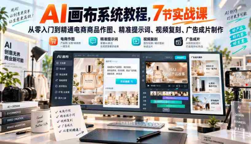 揭秘AI绘图神器:7堂实战课程,助你从新手蜕变为电商美图大师!掌握精准关键词、视频复制、广告片制作技巧-湘创网
