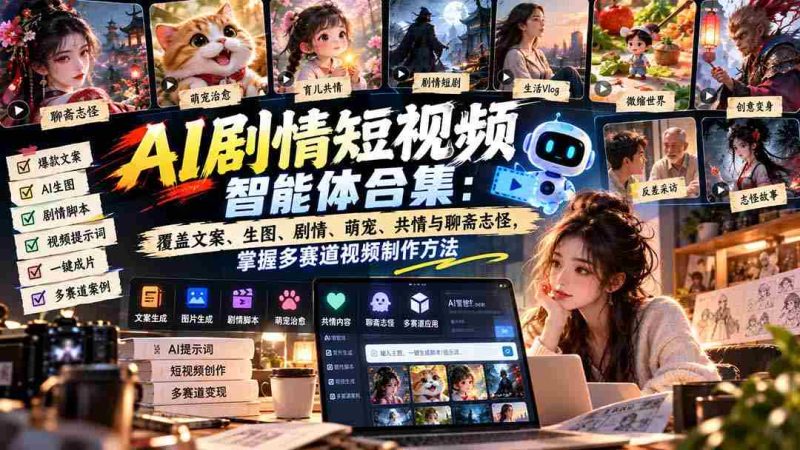 AI剧情短视频达人集结:一文掌握文案撰写、生图制作、剧情构建、萌宠互动、情感共鸣及聊斋风韵,全方位解锁视频制作多技能-湘创网