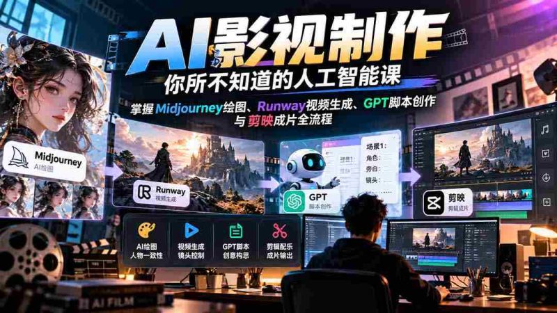 揭秘AI影视制作奥秘：深度学习Midjourney绘图、Runway视频制作、GPT脚本编写与剪映剪辑全攻略-湘创网