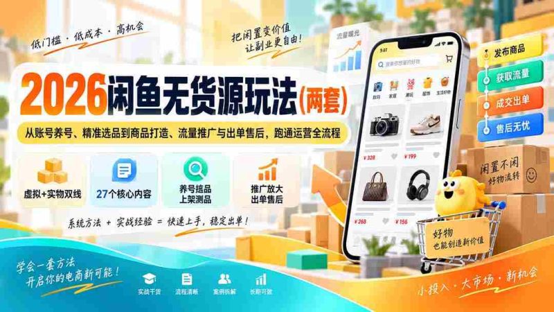 2026闲鱼无货源玩法(两套):从账号养号、精准选品到商品打造、流量推广与出单售后,跑通运营全流程-湘创网
