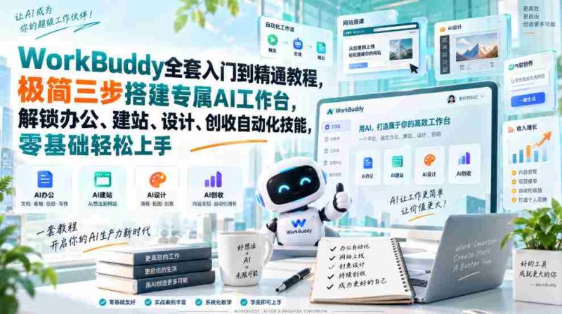 WorkBuddy全套入门到精通教程,极简三步搭建专属AI工作台,解锁办公、建站、设计、创收自动化技能,零基础轻松上手-湘创网