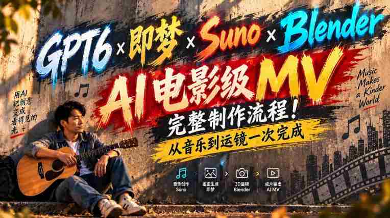 探索GPT6×与Suno的梦幻融合:Blender助阵,AI驱动电影级MV全流程制作!音乐与镜头一气呵成!-湘创网