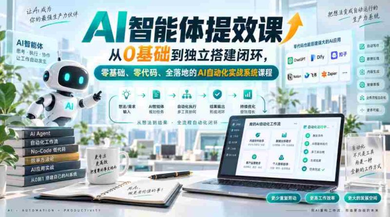 AI智能体提效课,从0基础到独立搭建闭环,零基础、零代码、全落地的AI自动化实战系统课程-湘创网