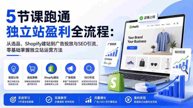 (20216期)5节课跑通独立站盈利全流程:从选品、Shopify建站到广告投放与SEO引流,零基础掌握独立站运营方法-湘创网