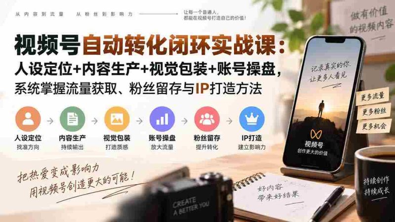 (20327期)视频号自动转化闭环实战课:人设定位+内容生产+视觉包装+账号操盘,系统掌握流量获取、粉丝留存与IP打造方法-湘创网