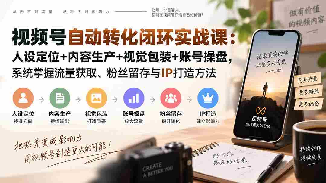 （20327期）视频号自动转化闭环实战课：人设定位+内容生产+视觉包装+账号操盘，系统掌握流量获取、粉丝留存与IP打造方法-湘创网