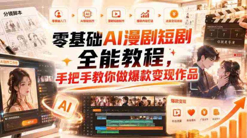 零基础AI漫剧短剧全能教程,从AI智能体搭建、文案脚本分镜、多平台AI生视频、剪映精修,覆盖全题材创作,手把手教你做爆款变现作品-湘创网