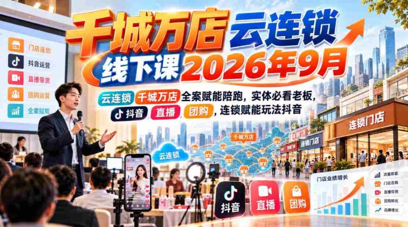 2026年9月千城万店云连锁盛大启航,线上线下课程赋能全面升级,实体老板必学!抖音直播、团购,揭秘云连锁运营精髓-湘创网