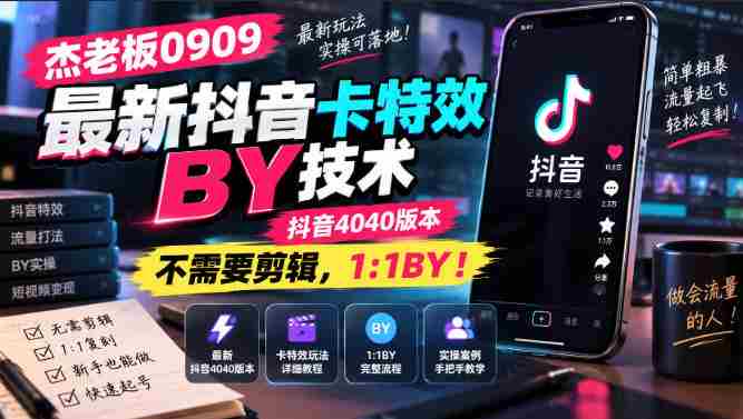 杰老板0909最新抖音卡特效搬运技术,抖音4040版本,不需要剪辑,1:1搬运!-湘创网